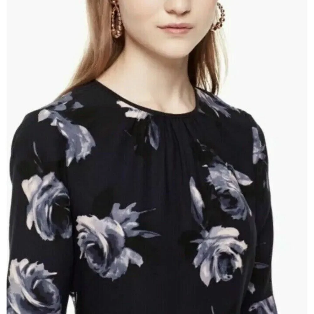 Kate Spade Long Bell Sleeve Stretchy Floral Mini Career Office Dress Size 0 Shor
